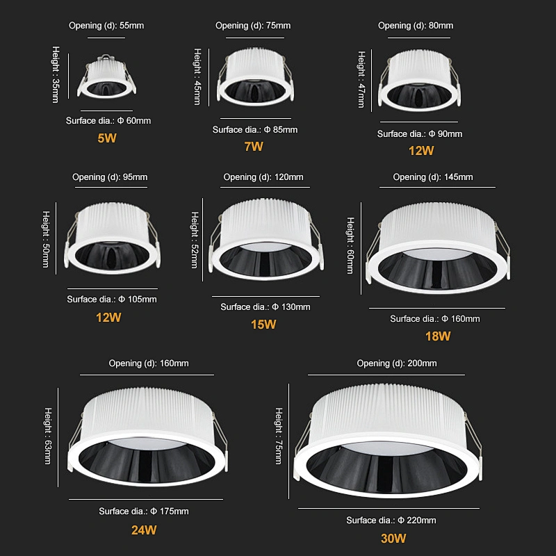 Cob Led Iluminación Profunda Empotrable Downlight Carcasa Pieza Downlight Led Down Light